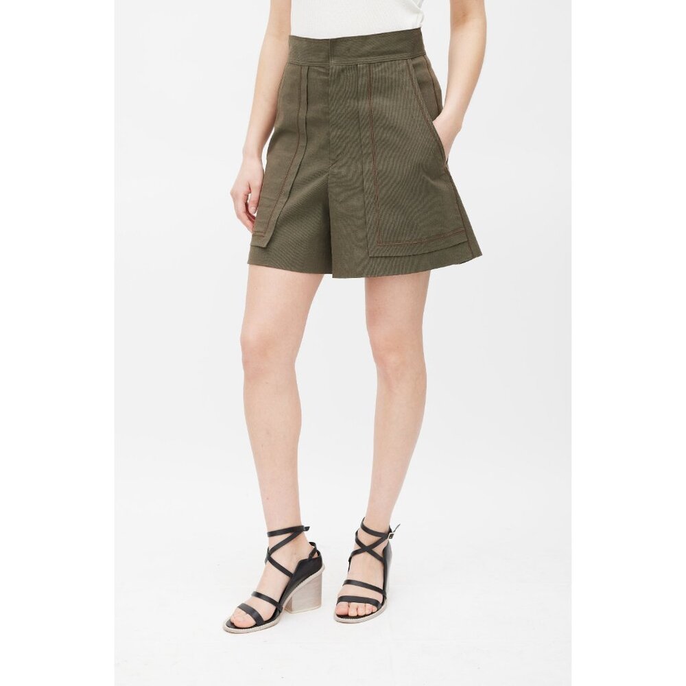 ISABEL MARANT Dark Green Khaki Cotton LUCKY Canvas High Waist Bermuda Shorts 38